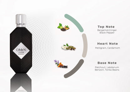 Khadlaj Onyx Silver 100ml Eau de Parfum for Men & Women fragrance notes infographic
